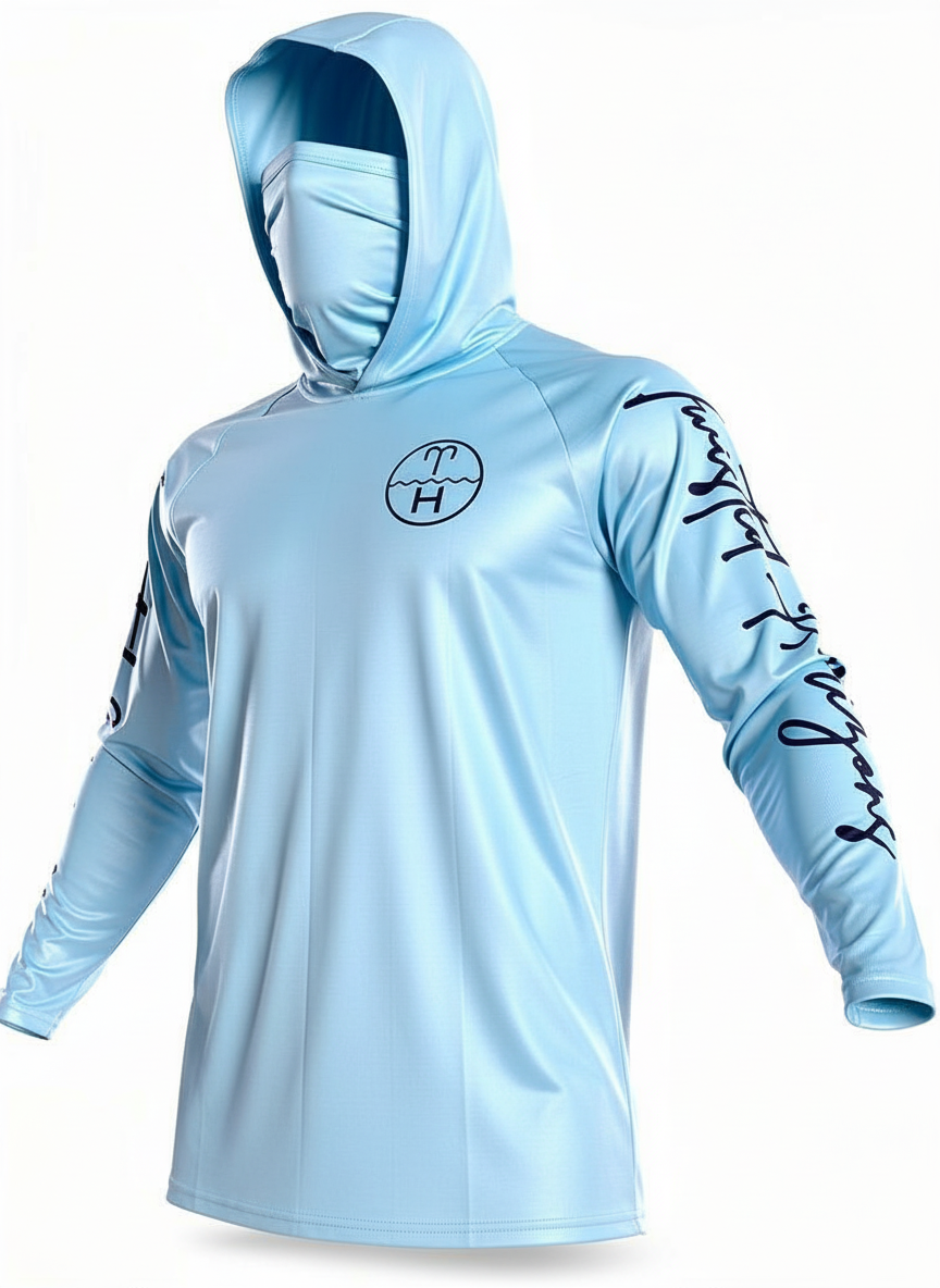 Signature Sky Blue UPF 50+ hooded fishing shirt